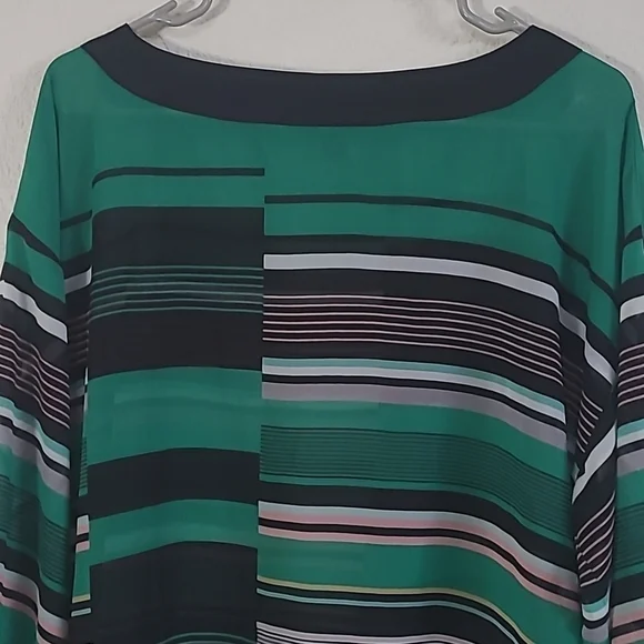 ALFANI Medium Green Multi colored striped blouse - Picture 3 of 7